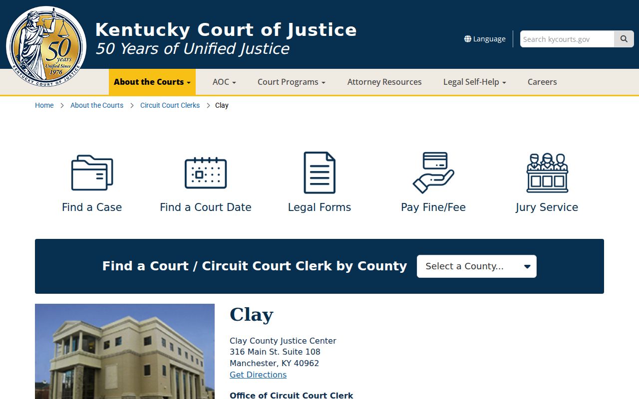 Clay County criminal court records information at the Justice Center