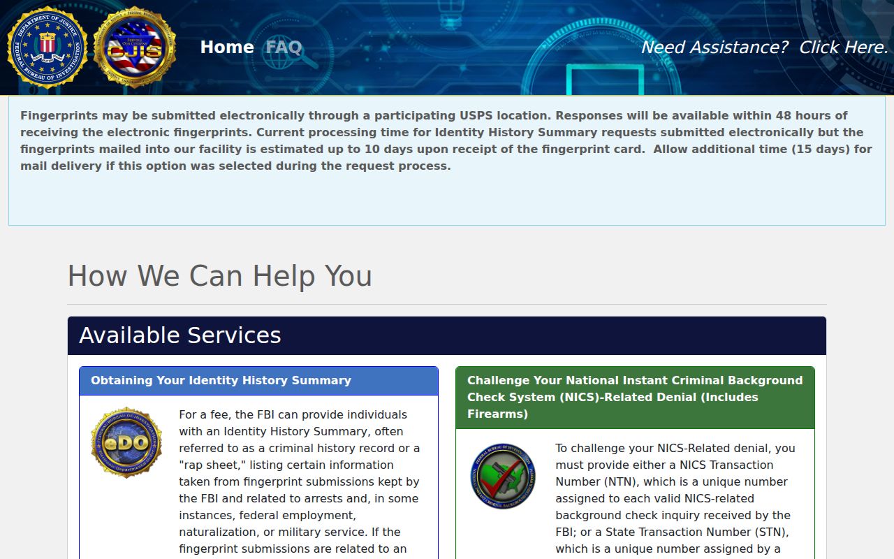 Clay County criminal history self-review through the FBI identity portal