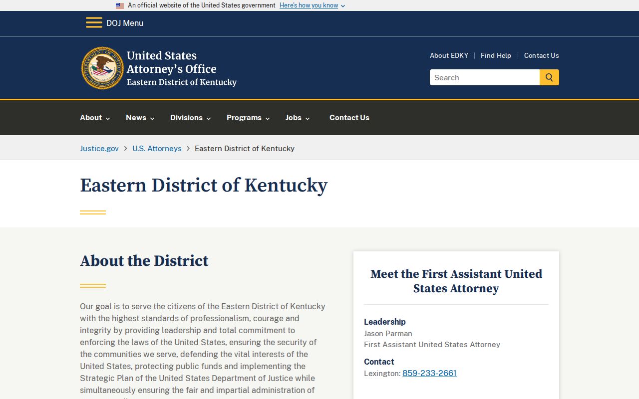 Federal Clay County criminal case information from the Eastern District U.S. Attorney