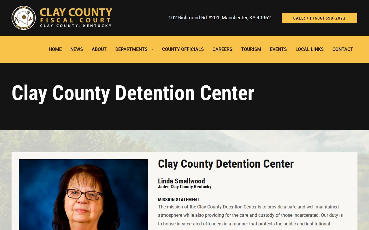 Official Clay County Detention Center page for Manchester booking and custody contact