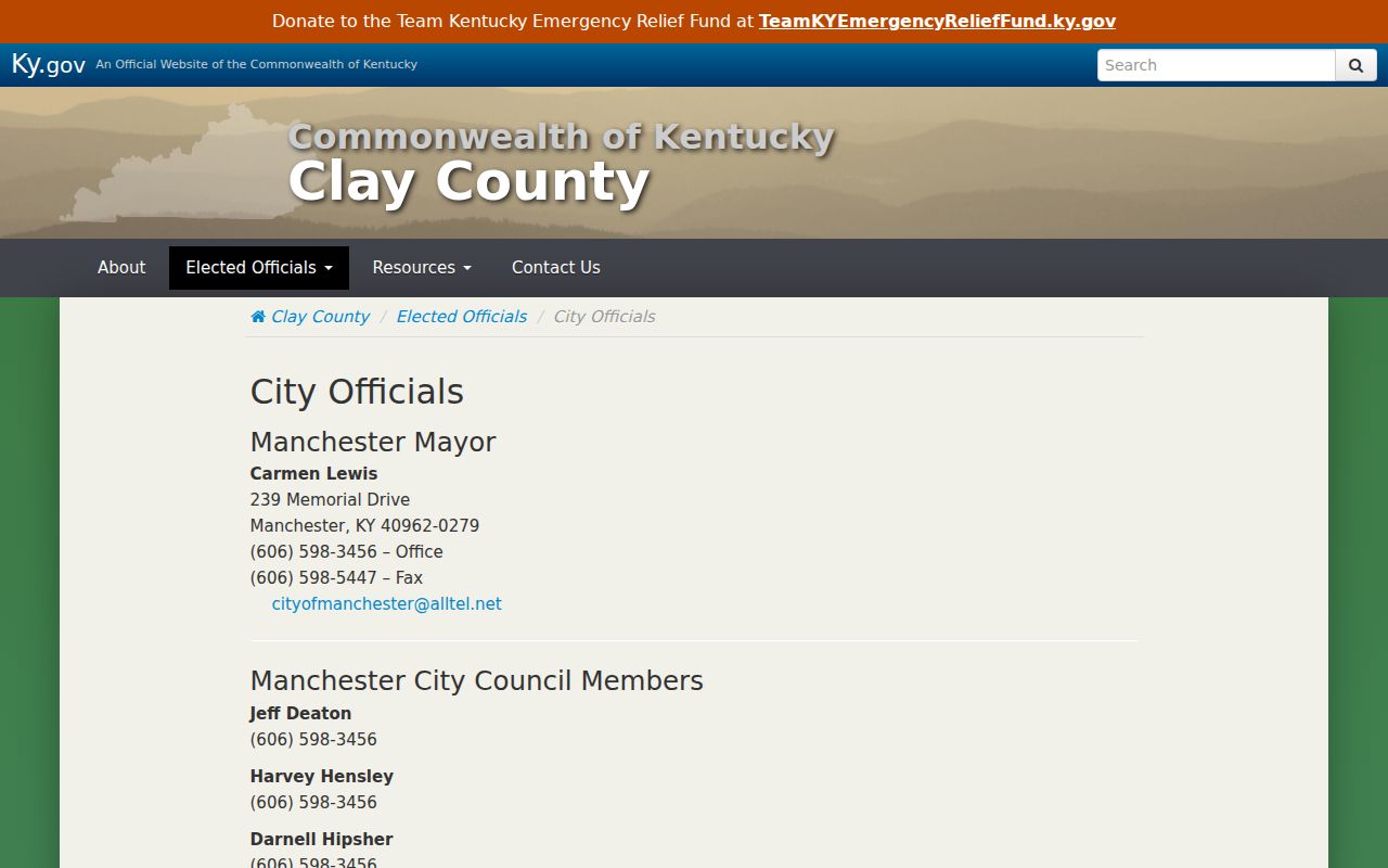 Official Manchester city officials directory with city clerk and police contacts